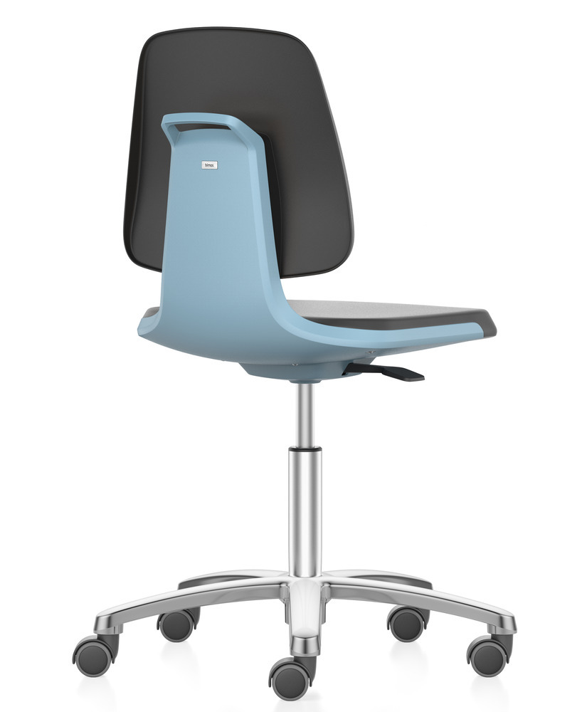 Silla industrial y de laboratorio Bimos Smart, con carcasa de asiento en azul y tapizado confort - 3