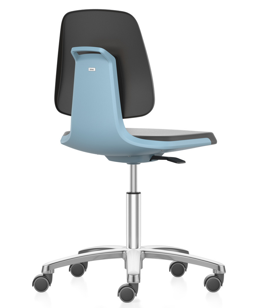 Bimos Smart laboratorium- en industriestoel, met blauwe zitschaal en comfortabele PU-stoffering - 2