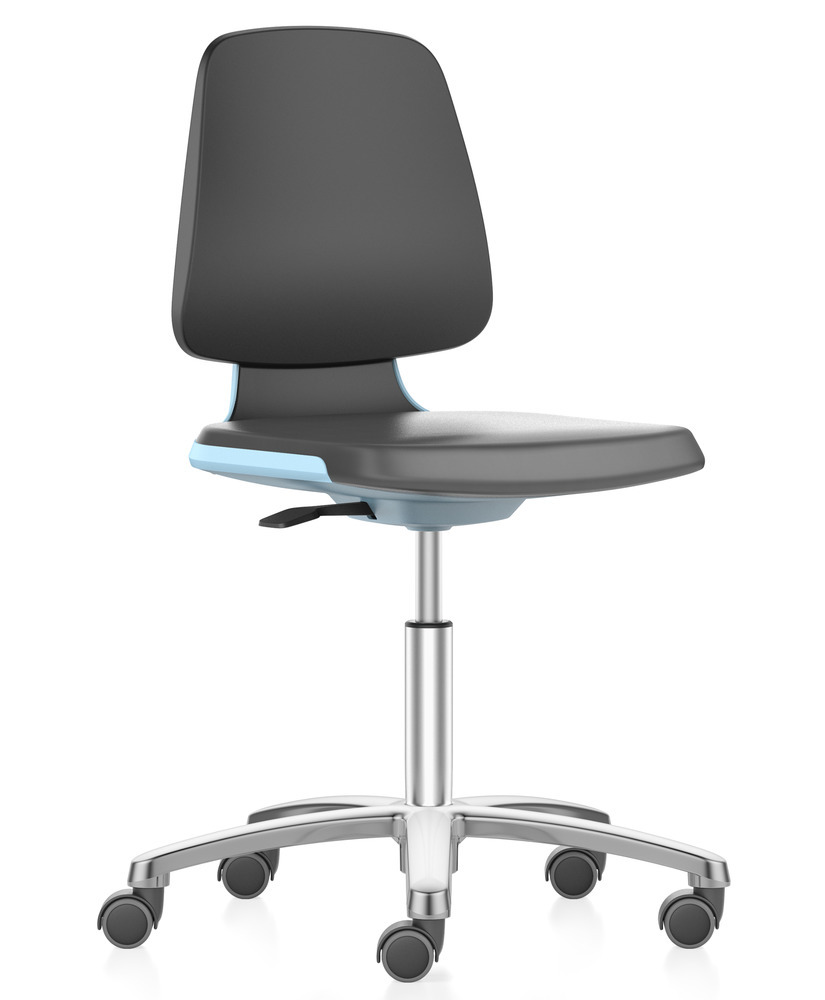 Bimos Smart laboratorium- en industriestoel, met blauwe zitschaal en comfortabele PU-stoffering - 1