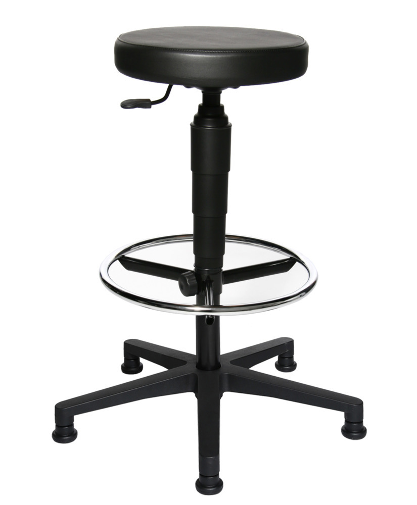 TopStar work stool Tec70 Counter, plastic base, seat with high upholstery, imitation leather cover - 1