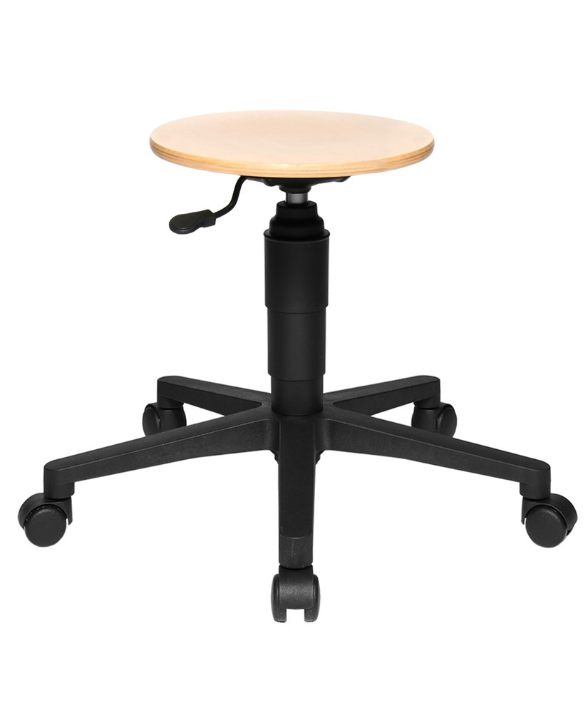 TopStar work stool Tec60 with plastic base, beech wood seat - 1