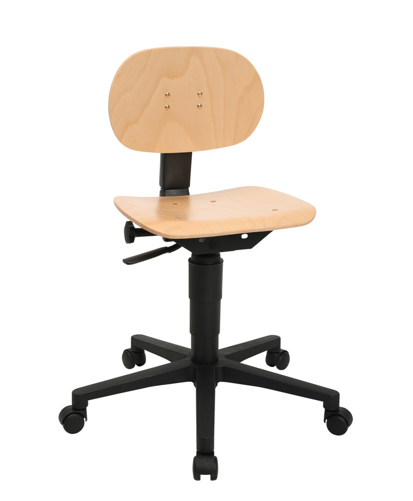 Chaise de travail pivotante TopStar Tec 11, avec pied étoile en plastique, assise en hêtre - 1