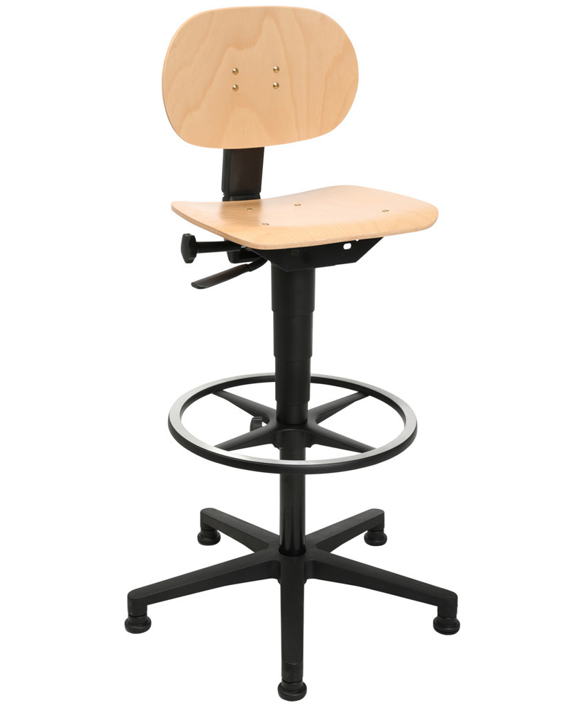 TopStar industrial swivel chair Tec 11 Counter, plastic base, beech wood seat - 1