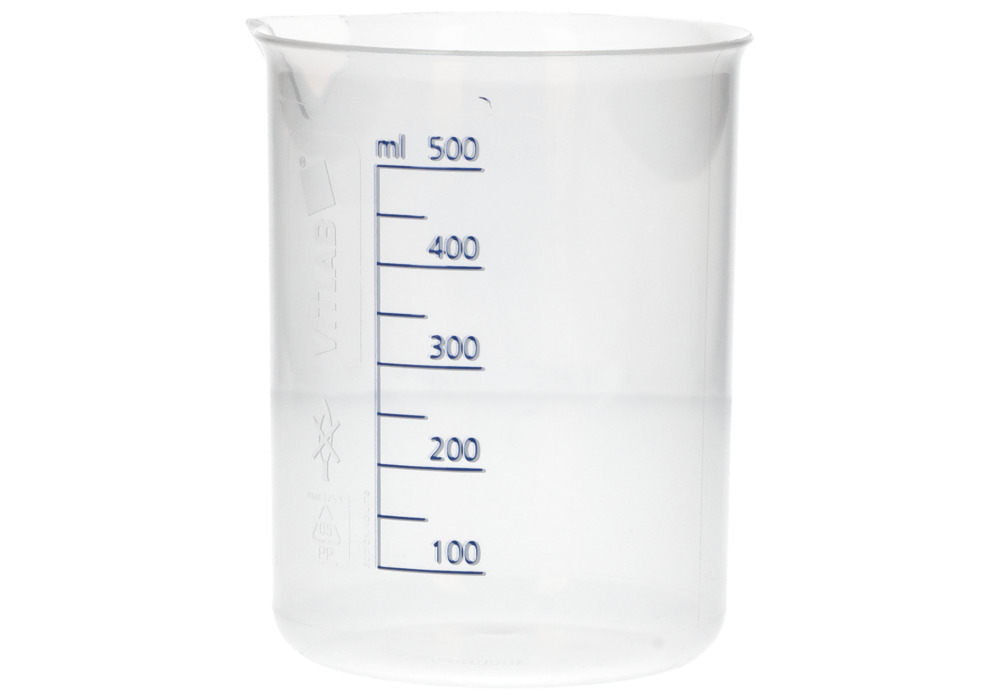 Griffin beaker in PP, laboratory beaker with printed blue volume scale, 500 ml, 12 pieces - 1