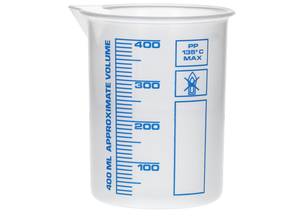 Griffin beaker in PP, laboratory beaker with printed blue volume scale, 400 ml, 24 pieces - 1