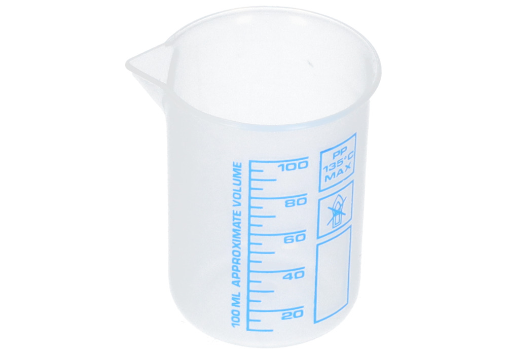 Griffin beaker in PP, laboratory beaker with printed blue volume scale, 100 ml, 24 pieces - 1