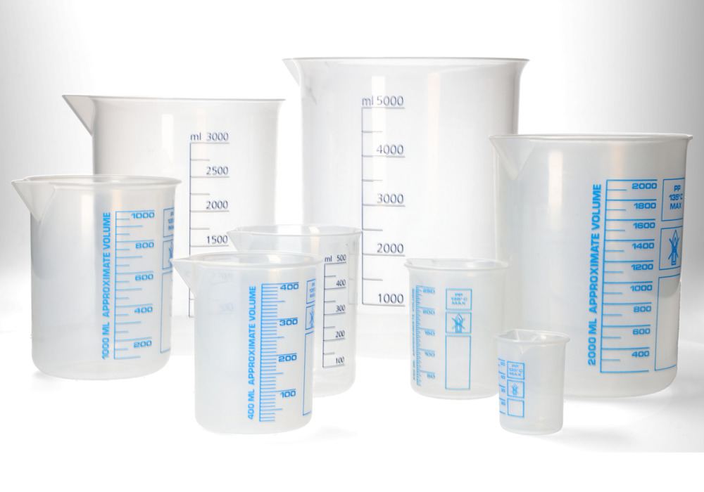 Griffin beaker in PP, laboratory beaker with printed blue volume scale, 500 ml, 12 pieces - 6