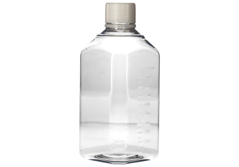 Laboratorieflasker af PET, steril, glasklar, med skruelåg og graduering, 1000 ml, 24 stk. - 5