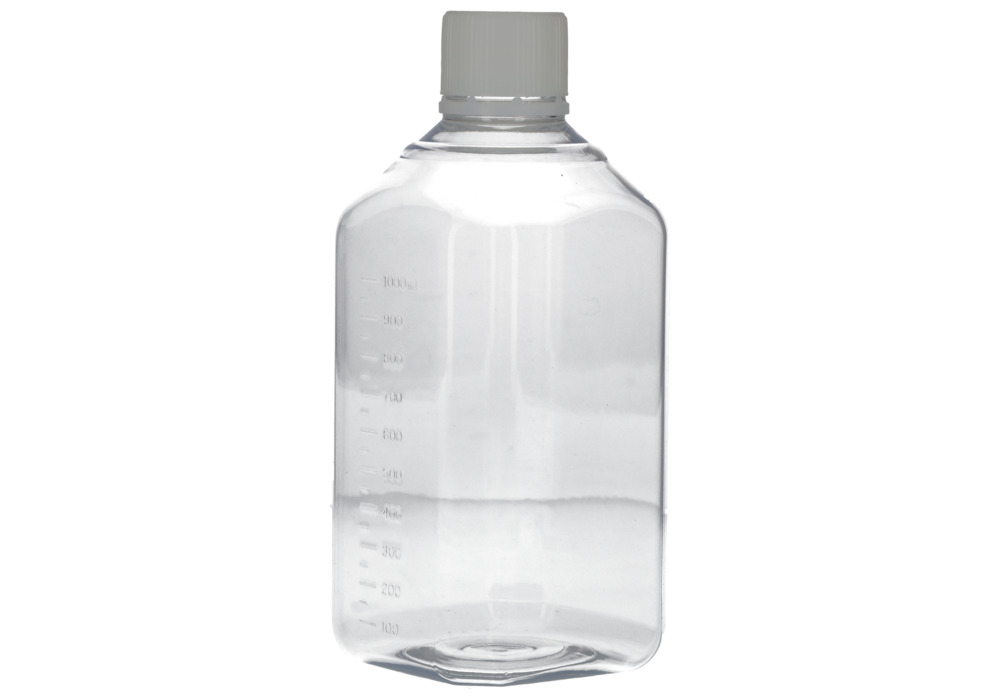 Bottiglie da lab. in PET, sterili, trasparenti, con tappo a vite e graduazione, 1000 ml, 24 pz - 4
