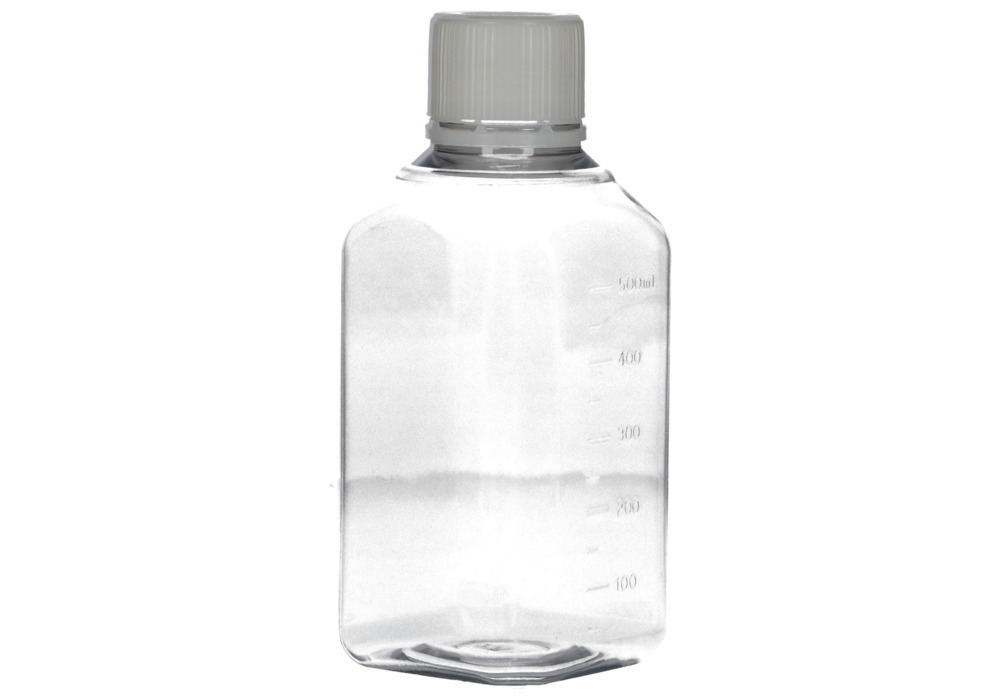 Laboratóriumi palackok PET-ből, steril, átlátszó, csavaros kupakkal, beosztással, 500 ml, 24 db - 5