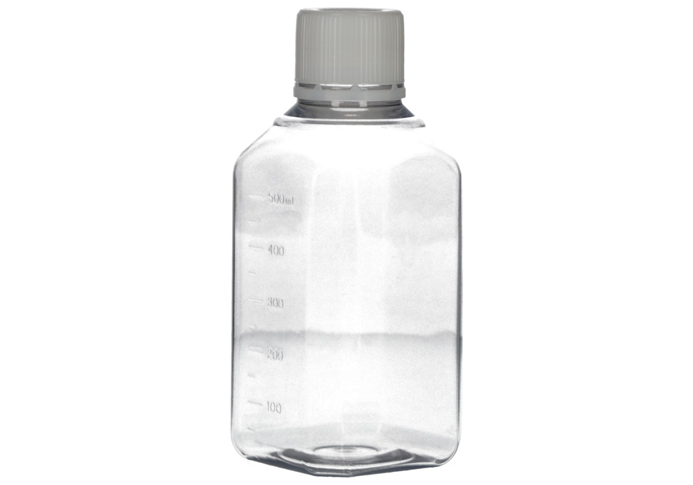 Laboratóriumi palackok PET-ből, steril, átlátszó, csavaros kupakkal, beosztással, 500 ml, 24 db - 4