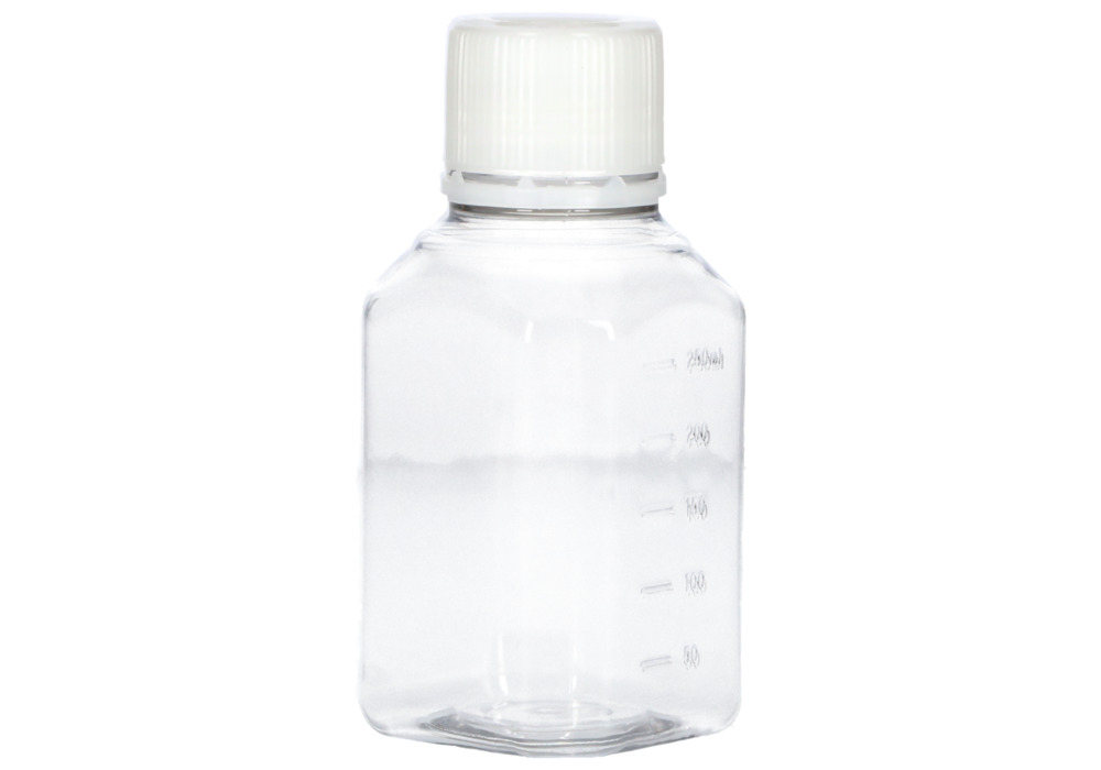 Laboratórna fľaša  z PET, priehľadná, uzáver na závit, mierka, 250 ml, 24 ks - 5
