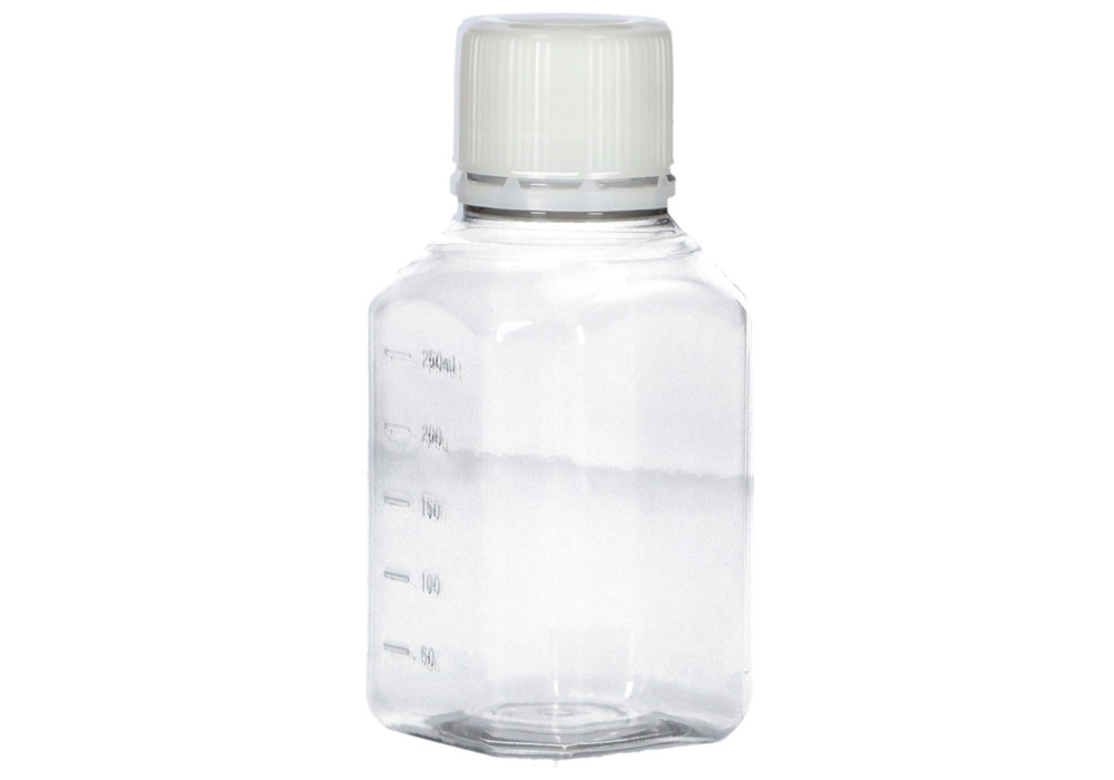 Laboratórna fľaša  z PET, priehľadná, uzáver na závit, mierka, 250 ml, 24 ks - 4
