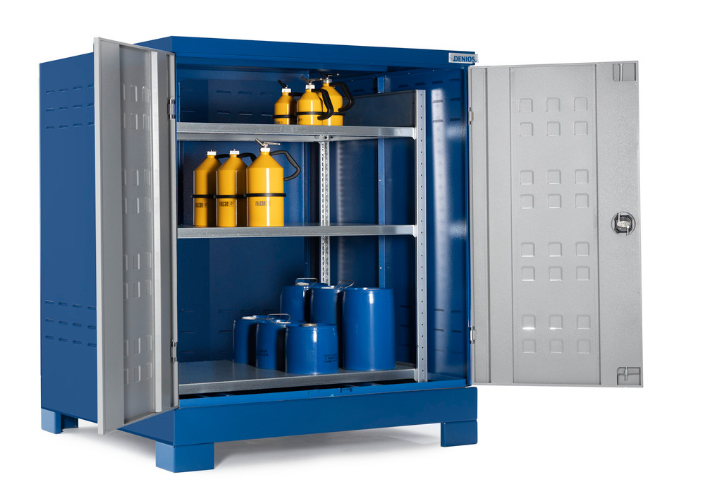 SteelSafe Gefahrstoffdepot D4, mit Türen und Stahlregal für Kleingebinde, 220 Liter
