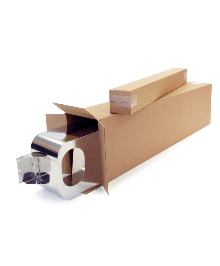 Corrug. cardb folding box, single wall, int. dimens. 108 x 108 x 430 mm, format A2, quality 1.20B - 2