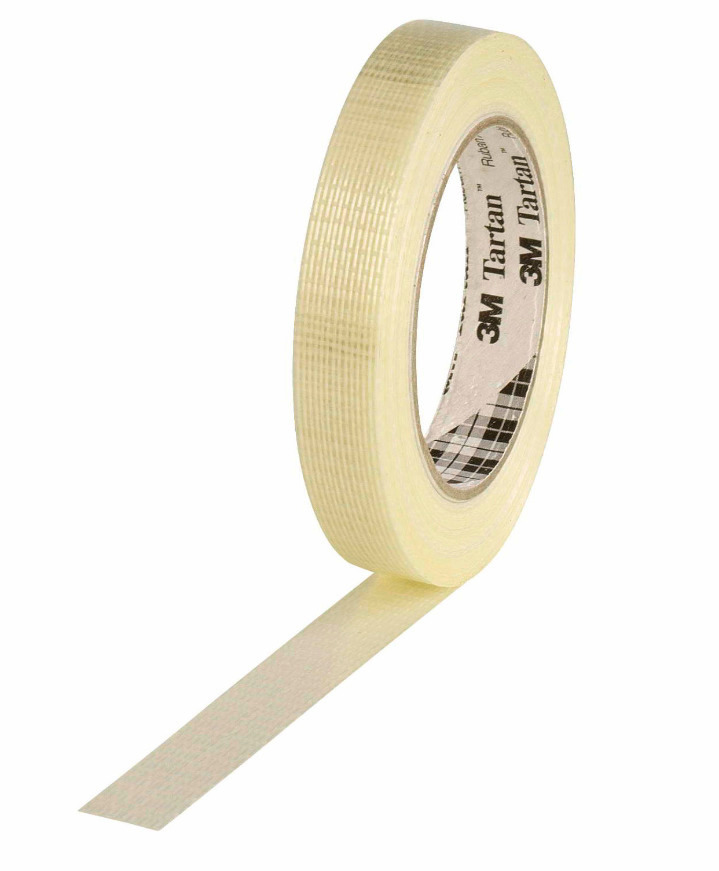 Premium quality filament tape with glass fibre reinforcement, 19 mm wide x 50 rm, thickness 125µ - 1