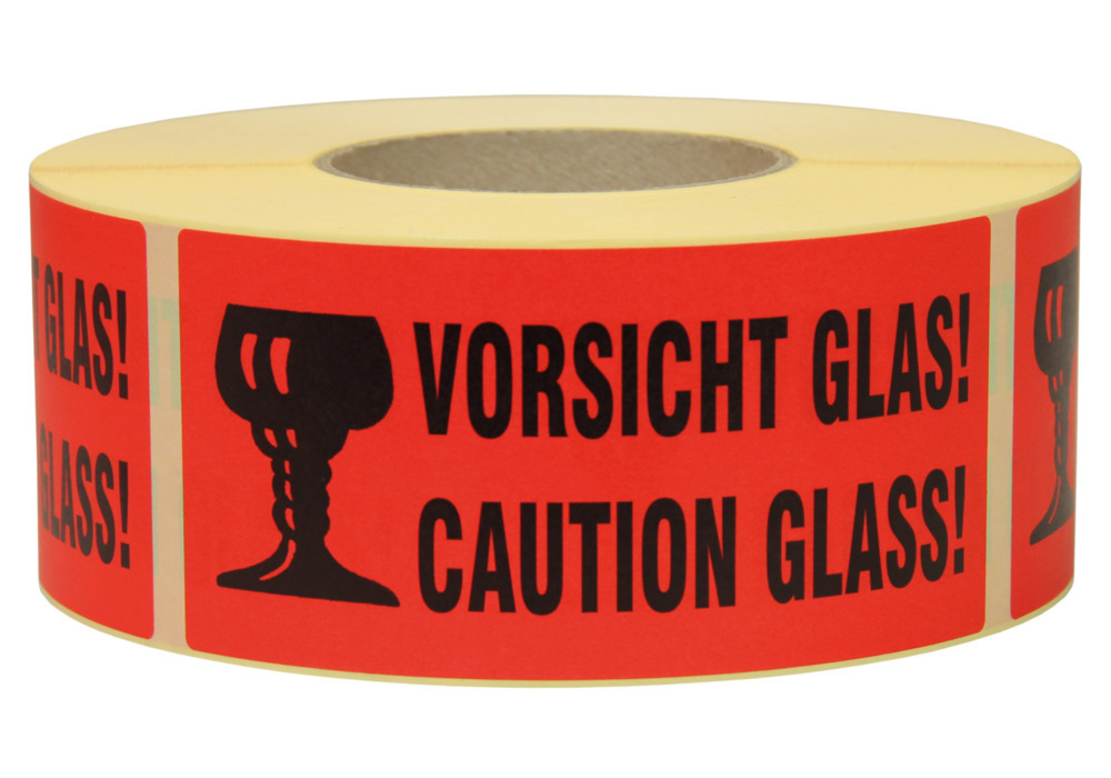 Warn- und Hinweisetiketten, Caution Glas, 145 x 70 mm, aus Papier - 1