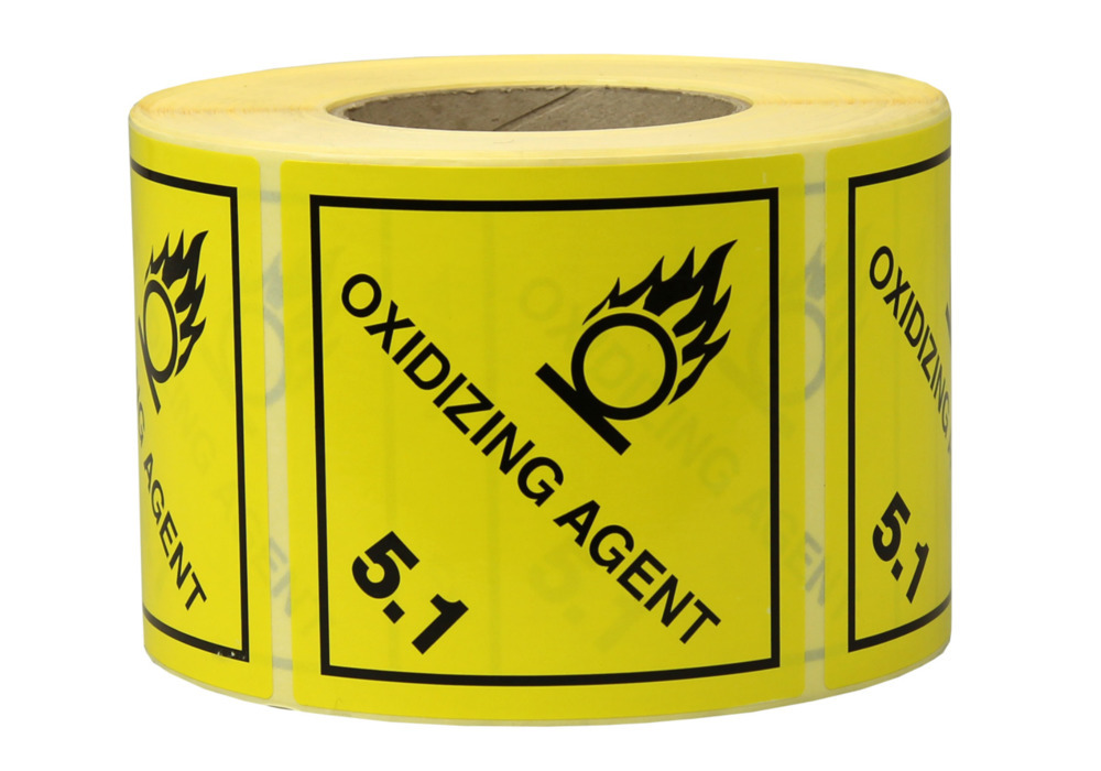 Etichette per merci pericolose, 100x100mm, in carta - Agente ossidante, classe 5.1 - 1