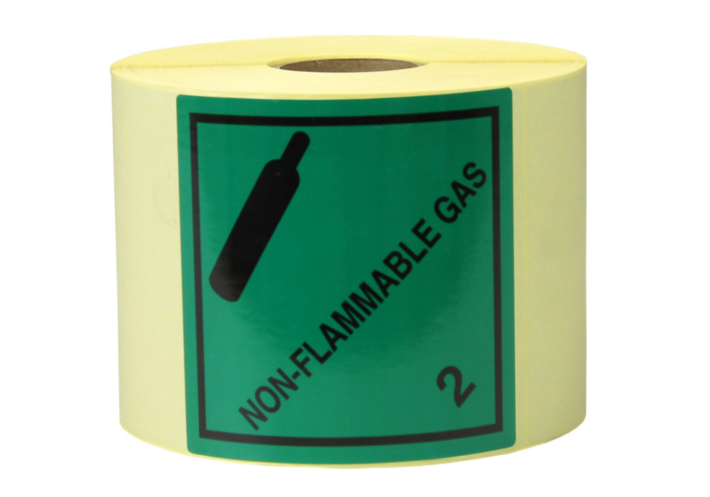 Etiquetas de mercancías peligrosas 100 x 100 mm, de papel: Gas no inflamable, Kl. 2.2 - 1