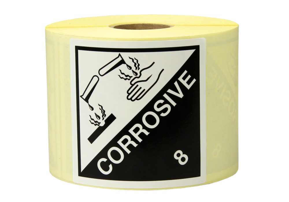 Etikety k označení nebezpečného zboží, 100 x 100 mm, z papíru - Corrosive, tř. 8 - 1
