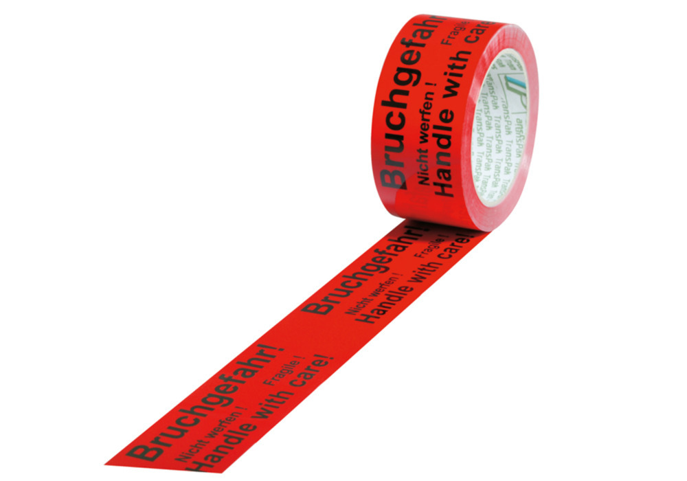 Taśma klejąca ostrzegawcza PVC "Ryzyko pęknięcia!", kolor czerwony sygnałowy, szer. 50 mm x 66 mb - 1