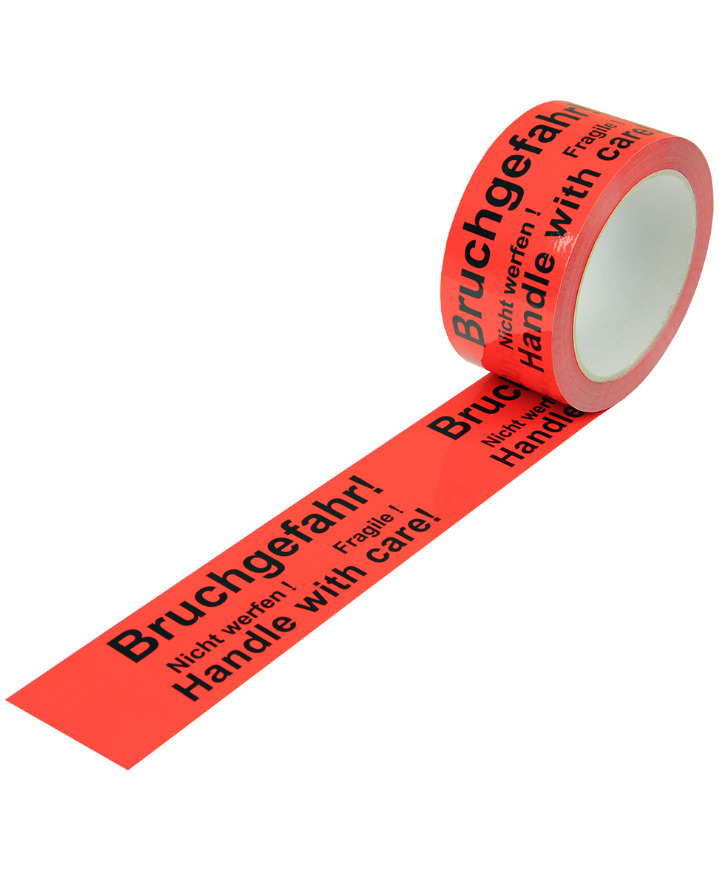 Warning tape, PP, imprint Risk of Breakage, in signal red, 50 mm wide x 66 rm - 1