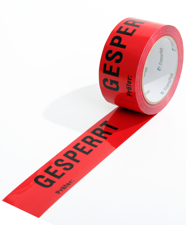 Označovacia páska ISO -  Gesperrt, červená, 50 mm x 66 m, hrúbka 52 µ - 1