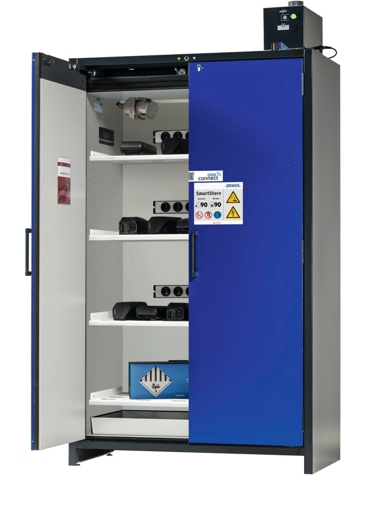 asecos Lithium-ion accu oplaadkast SmartStore connect, 4 legborden, B 1200 mm - 1