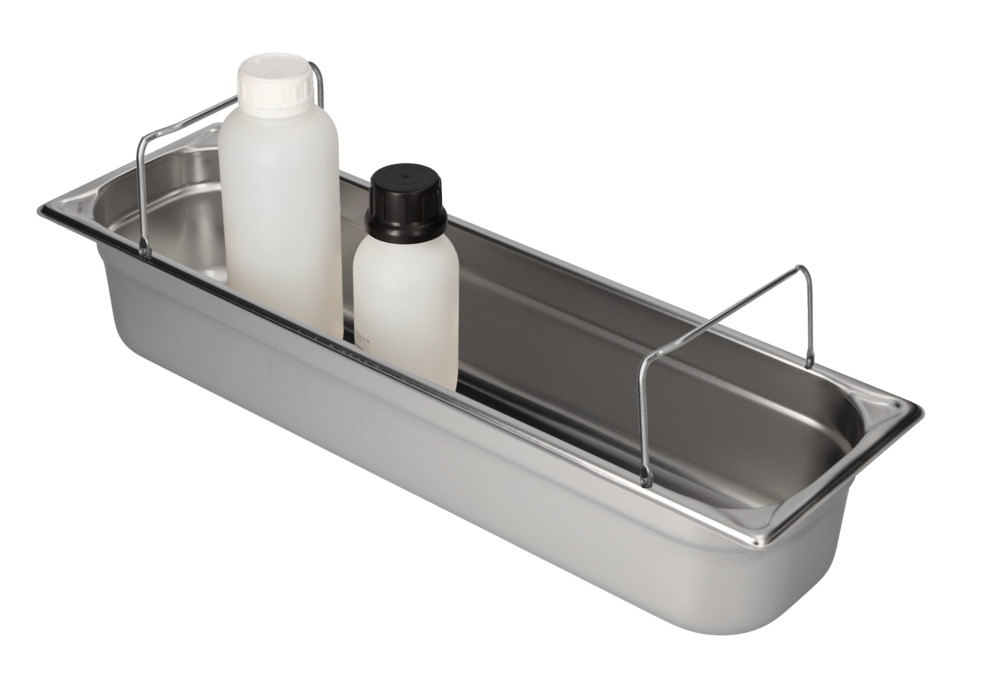 Spill tray for small containers GN-B 2/4-100, stainless steel, with handle, 6 litre capacity - 1
