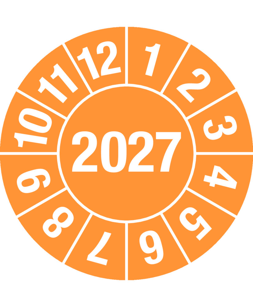 Test sticker 2027, orange, foil, self-adhesive, 30 mm, Pack = 5 sheet of 15 labels - 1