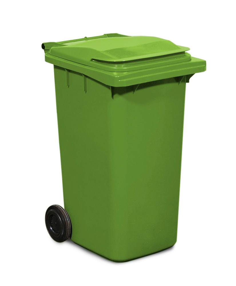 Cubo de basura con ruedas en plástico, volumen de 240 litros, verde - 1
