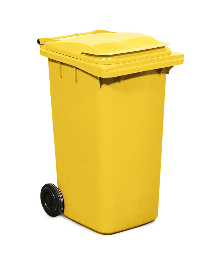 Cubo de basura con ruedas en plástico, volumen de 120 litros, amarillo - 1