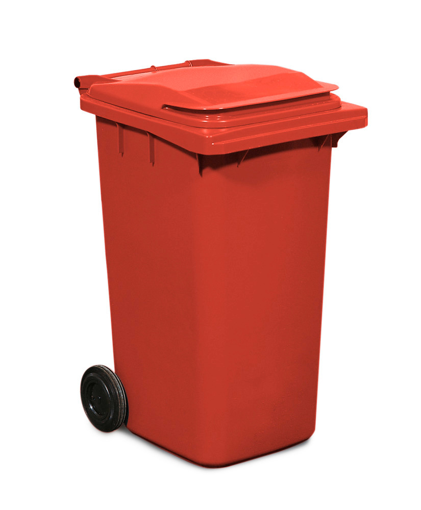 Cubo de basura con ruedas en plástico, volumen de 120 litros, rojo - 1