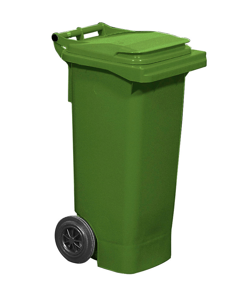 Contentor do lixo grande móvel em plástico, volume de 80L, verde - 1