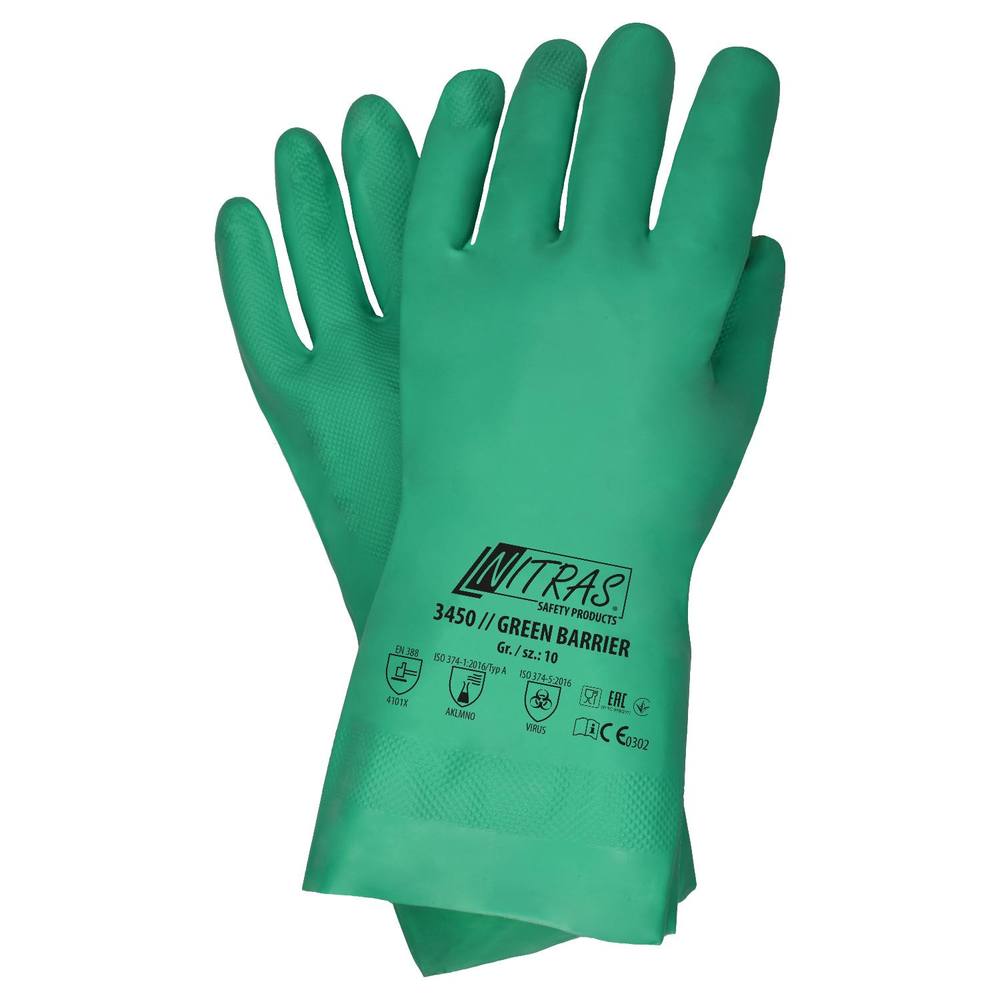 Nitrilové rukavice Nitras Green Barrier, zelené, velurový povrch, balené v páru, velikost 10, 1 pár - 1