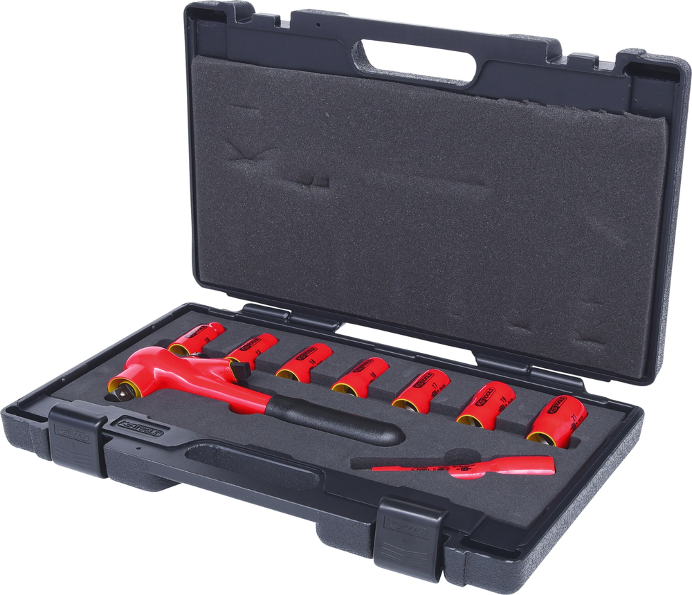 KS Tools 1/2" hex wrench set, 1000 V, 10 - 21 mm, 9 pieces, with ratchet + nuts, dip insulation - 1