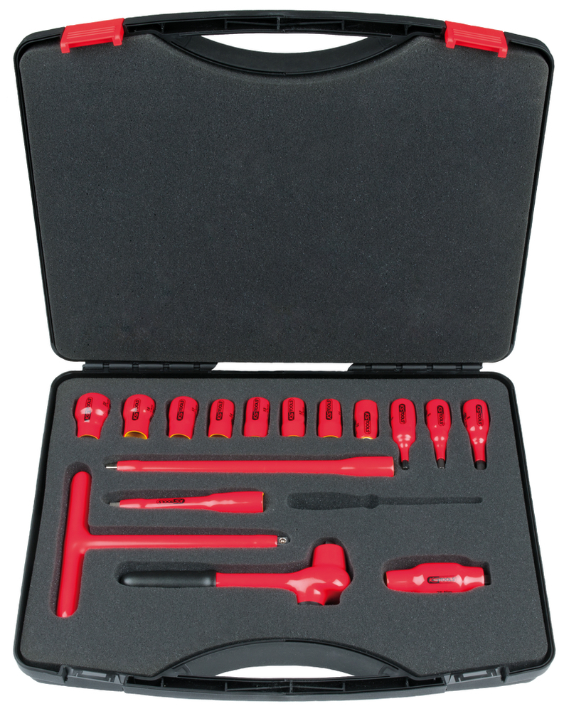KS Tools 3/8 dugókulcs készlet, 1000 V, 16 részes, (bit-) dugókulcsfejekkel, műanyag kofferben - 1