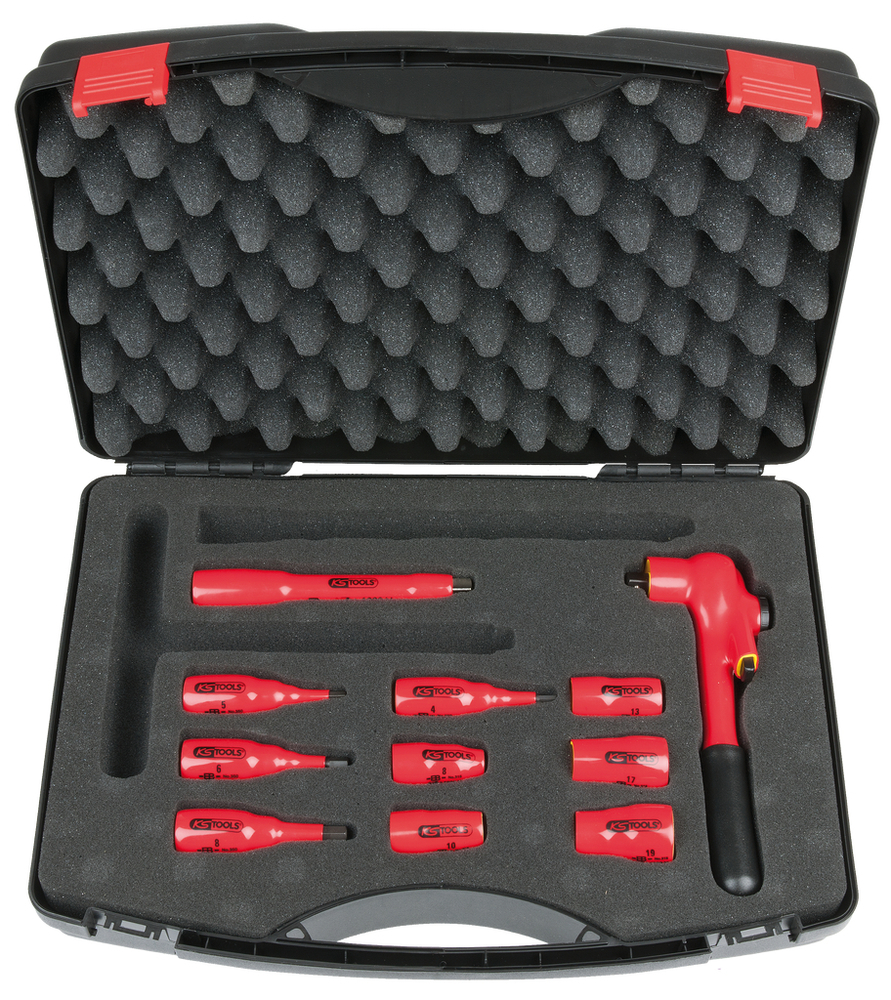 KS Tools 3/8 dugókulcs készlet, 1000 V, 11 részes, 1. vált., műanyag koffer, mártott védőszigetelés - 1