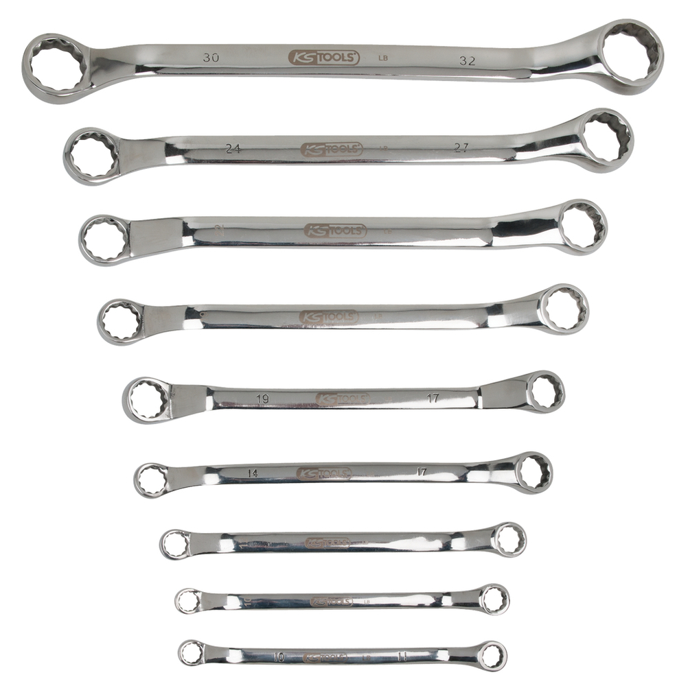 KS Tools Doppel-Ringschlüssel, Edelstahl, 9-teilig, gekröpft, rostfrei und säurefest - 1