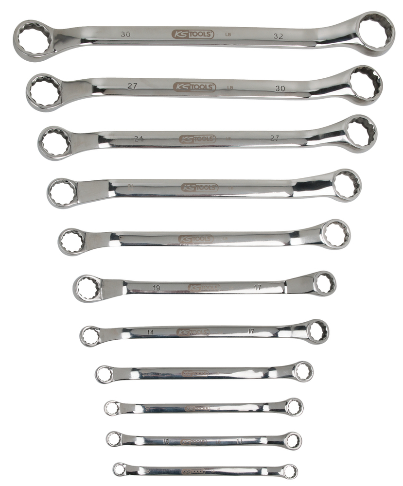 KS Tools Doppel-Ringschlüssel, Edelstahl, 11-teilig, gekröpft, rostfrei und säurefest - 1
