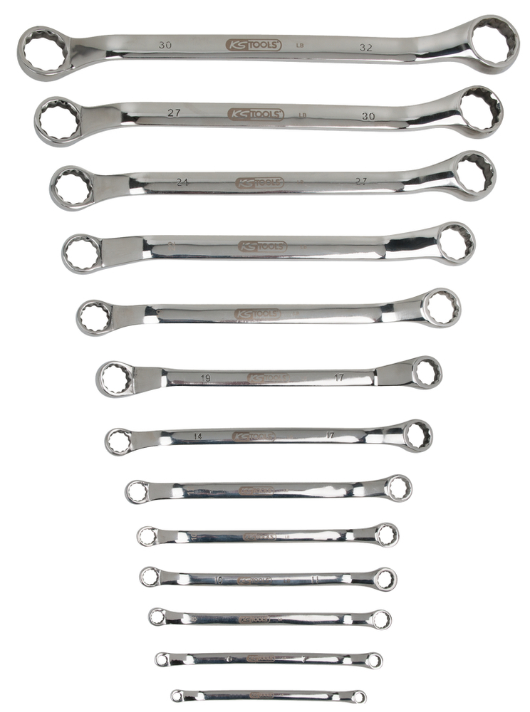 KS Tools Doppel-Ringschlüssel, Edelstahl, 13-teilig, gekröpft, rostfrei und säurefest - 1