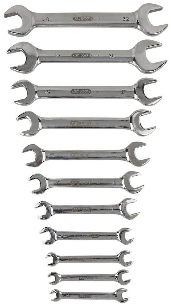 KS Tools dobbelt skruenøglesæt med åben ende, 11 dele, vinklet, rustfri og syrefast - 1