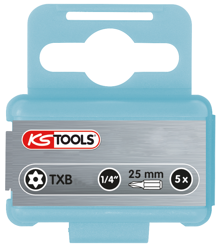 KS Tools 1/4" Bit, Edelstahl, TB10 Torx mit Bohrung, 25 mm, 5er Pack - 1