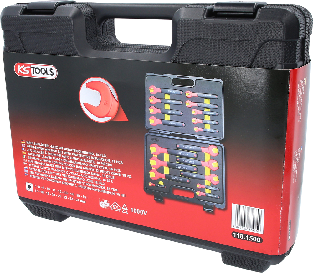 KS Tools villáskulcs készlet, 1000 V, 7-24 mm, 18 részes, műanyag kofferben, mártott védőszigetelés - 8