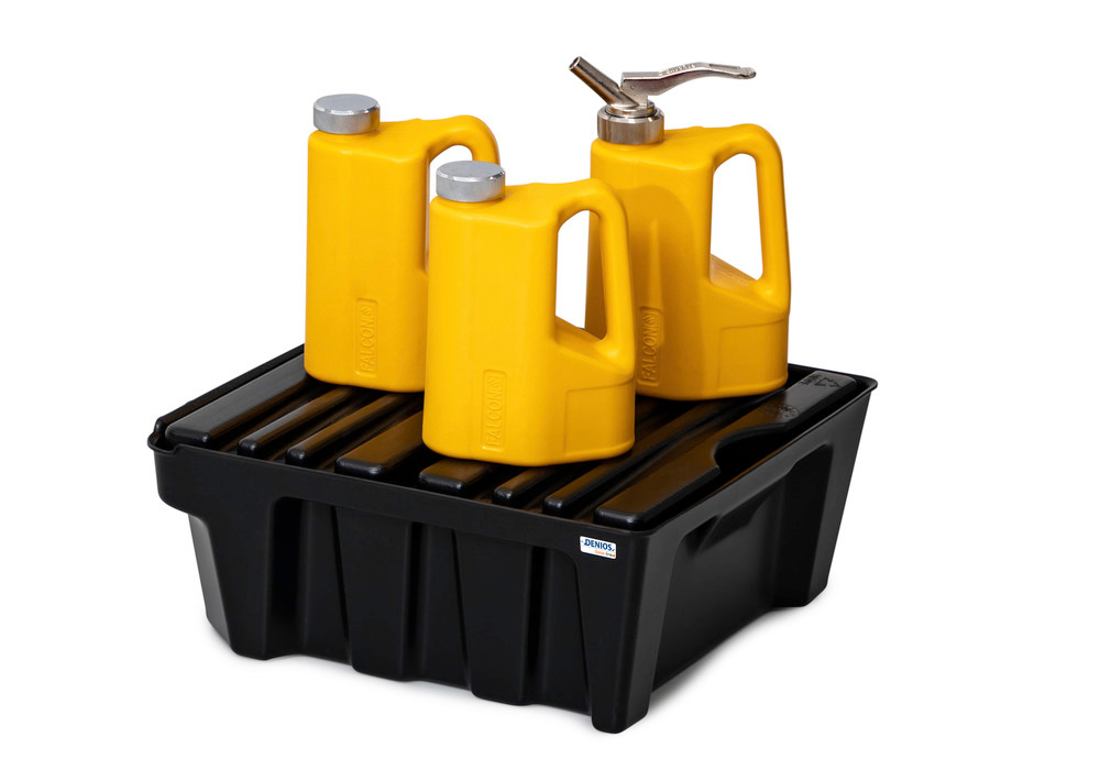 Spill tray for small containers base-line in polyethylene (PE), with drain and PE grid, 14 litres - 2