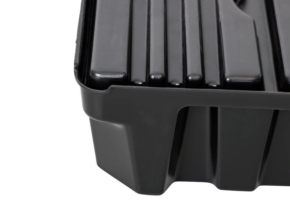 Spill tray for small containers base-line in polyethylene (PE), with drain and PE grid, 5 litres - 5