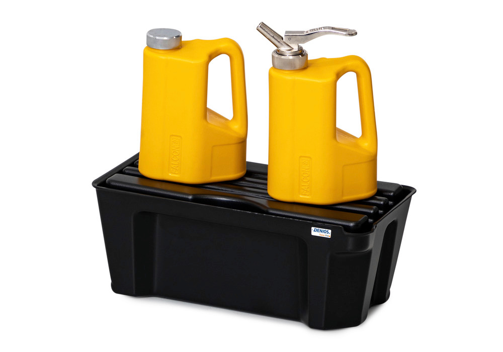 Spill tray for small containers base-line in polyethylene (PE), with drain and PE grid, 5 litres - 3