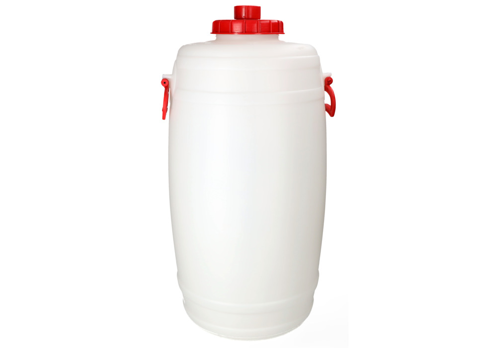 Bidón de plástico blanco con asas y grifo de vaciado, volumen 50 litros, apto para alimentación - 10