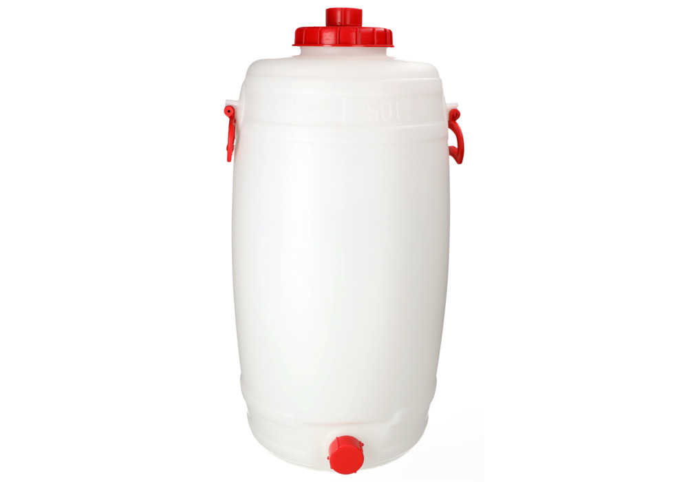 Bidón de plástico blanco con asas y grifo de vaciado, volumen 50 litros, apto para alimentación - 6
