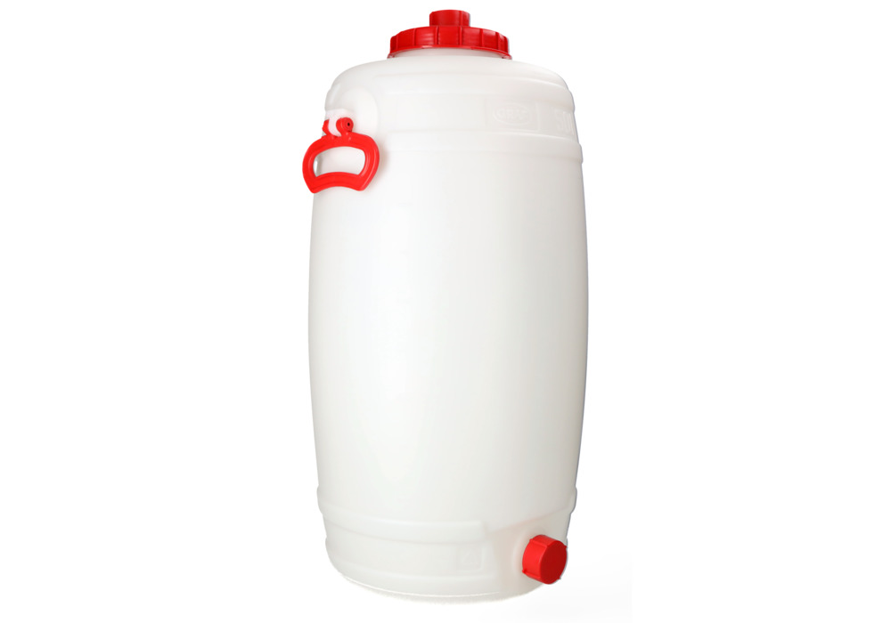Bidón de plástico blanco con asas y grifo de vaciado, volumen 50 litros, apto para alimentación - 7